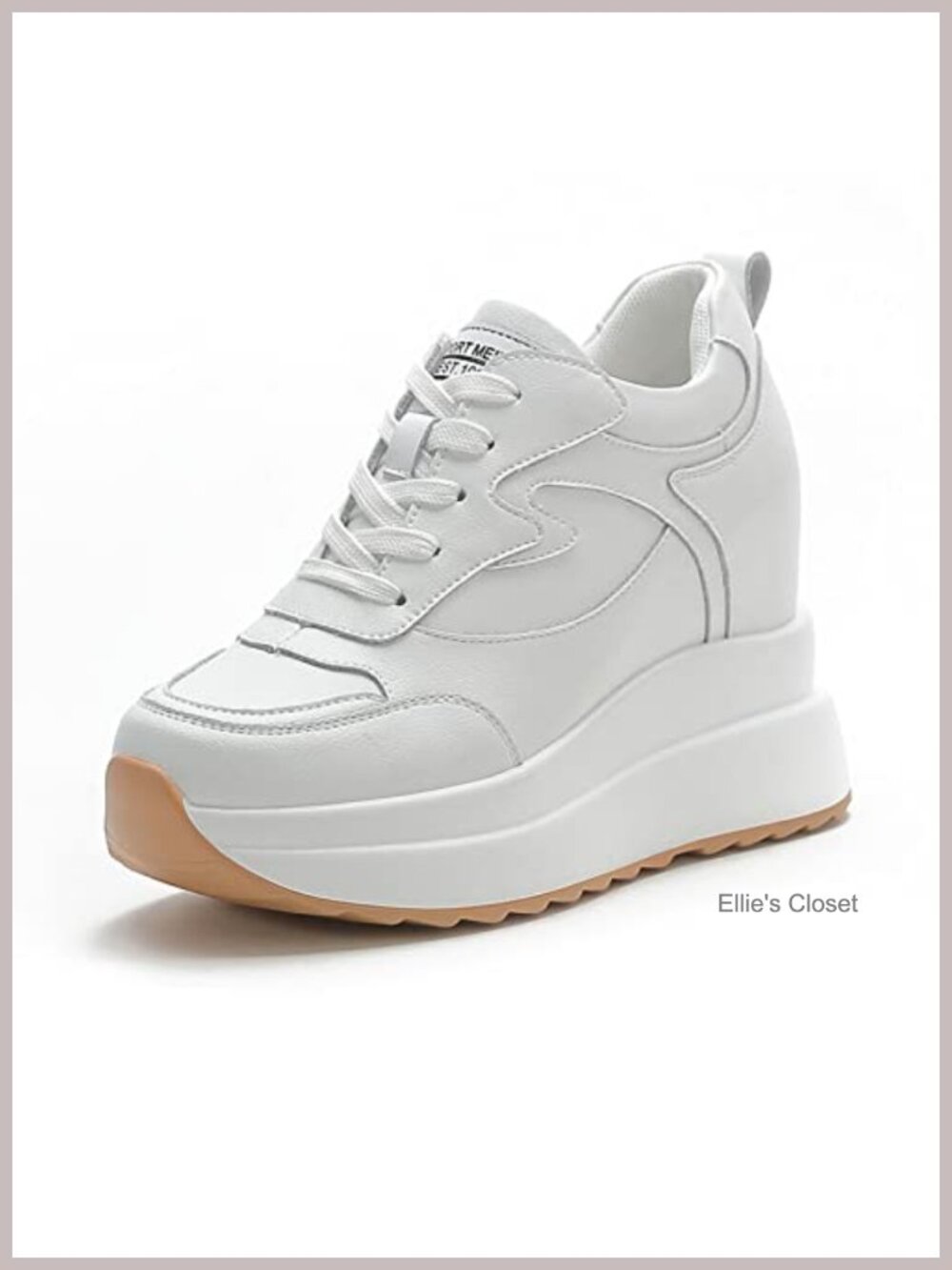 Women's Platform Sneakers Hidden Heel Wedge Leather Lace Up Chunky Shoes 3.94